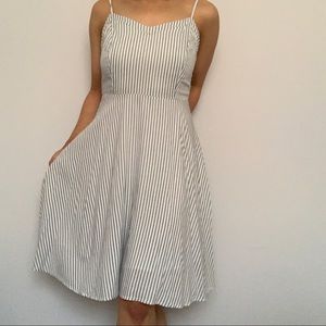 Summer Coastal Beach Pinstripe Sleeveless Babydoll Sun Dress in Blue, White (S)